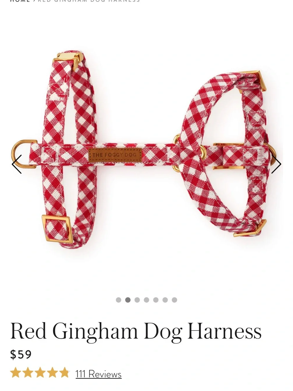 *NWOT* The Foggy Dog Red & White Gingham Dog Harness size small